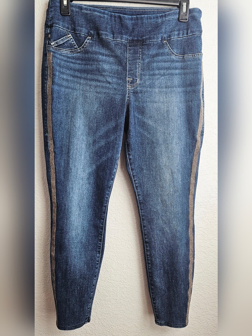 Rock & Republic Denim Rx Fever Pull On Skinny Jeans Size 16 Metallic Stripe